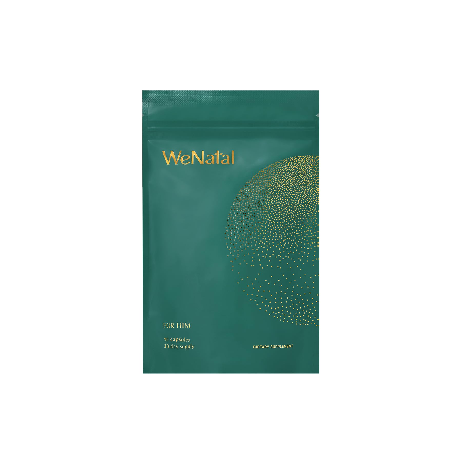 WeNatal for Him bottle pour shows easy daily dosing for preconception support.