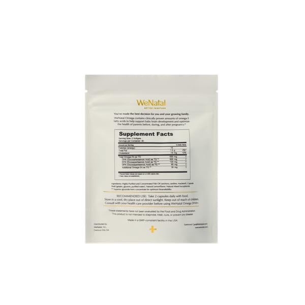 Pouring WeNatal Omega DHA+ softgels during daily routine