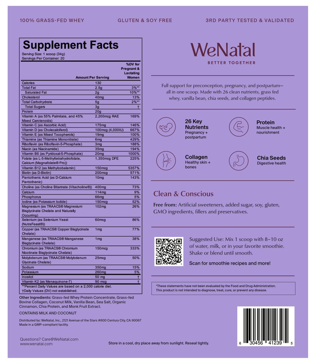WeNatal Protein for Her packaging shows sustainable refill options and USA-made quality