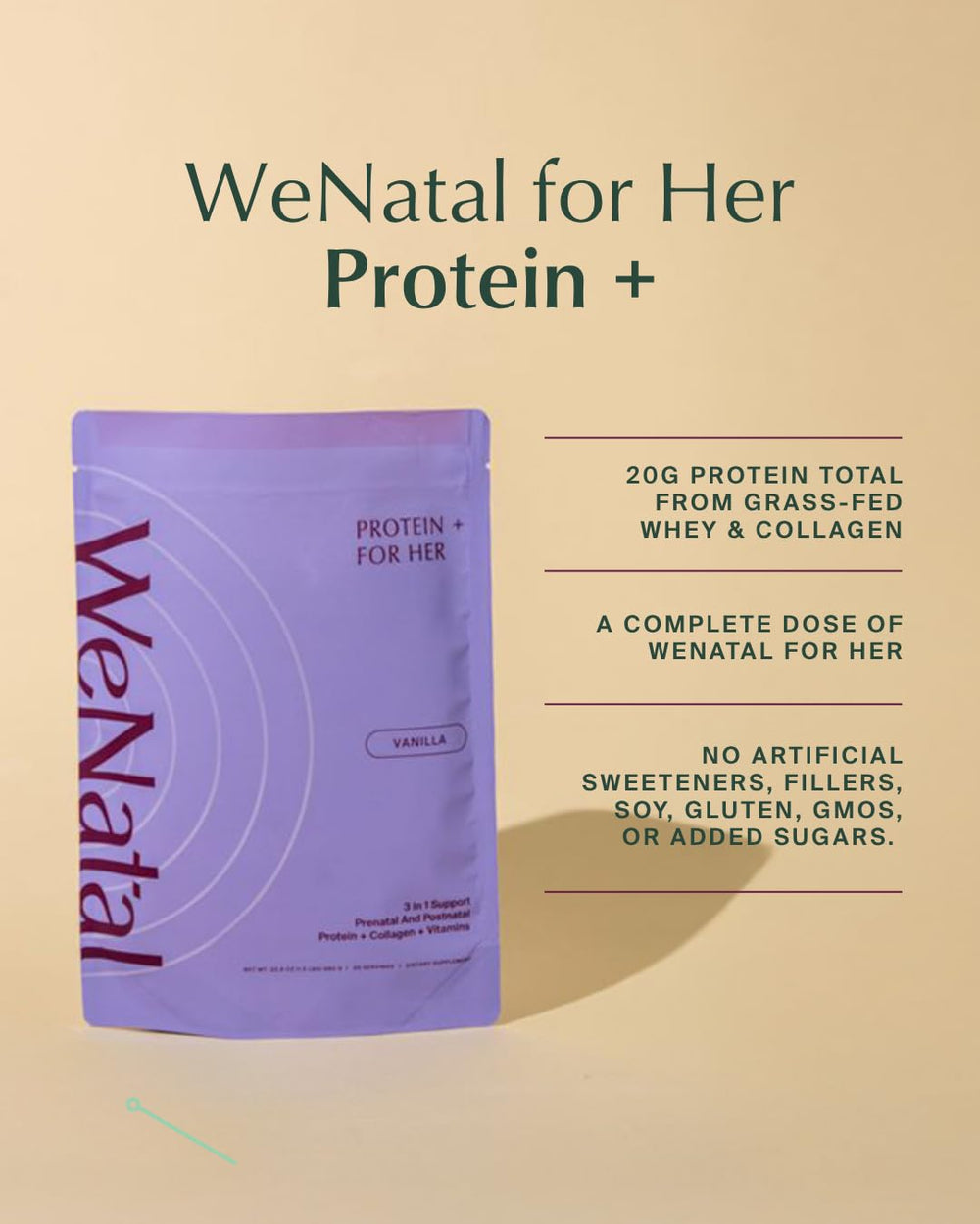 WeNatal Protein for Her vanilla powder being poured into a glass for easy mixing