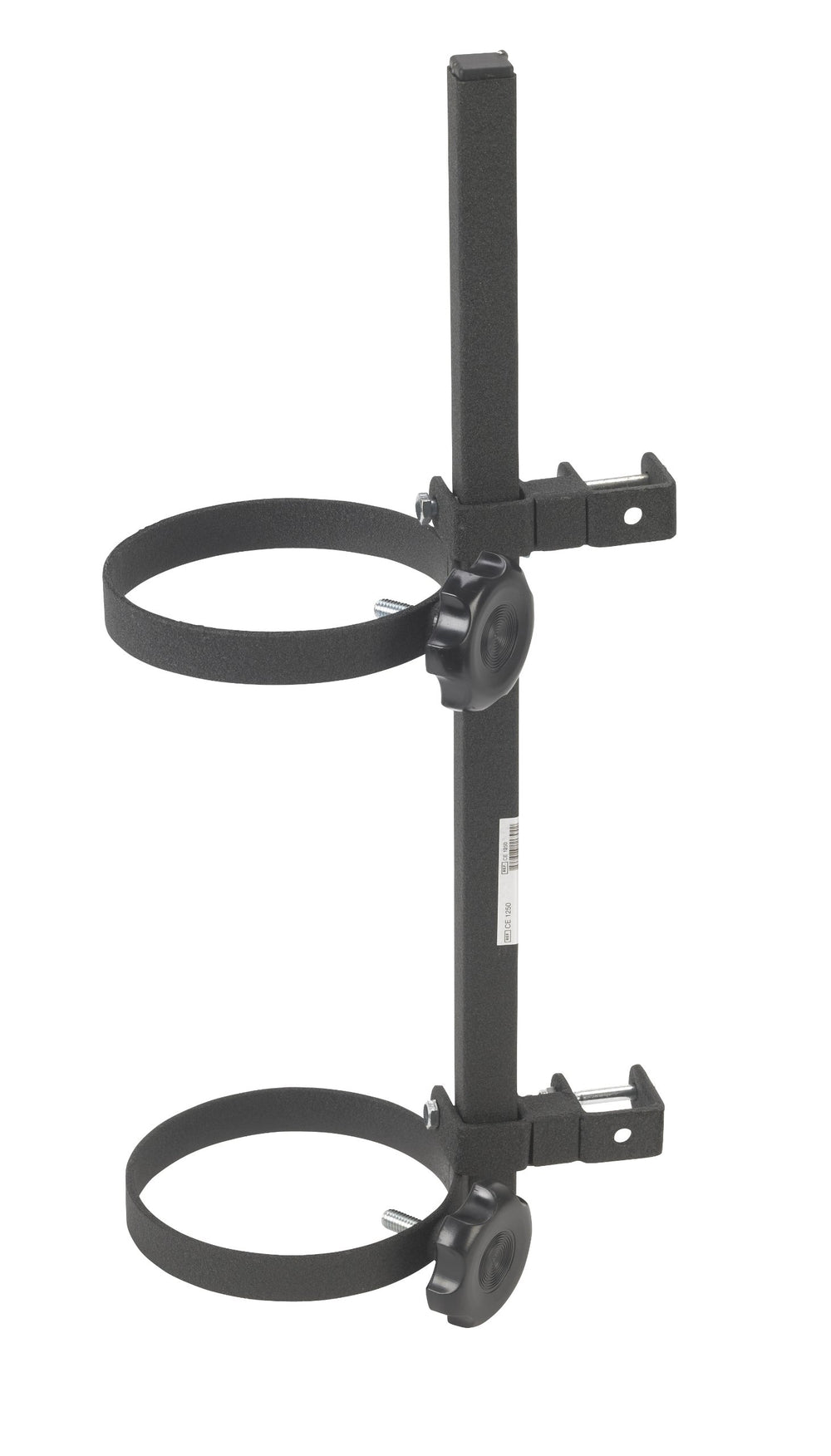 Wenzelite Drive oxygen holder on safety roller secures D or E cylinders during transport.