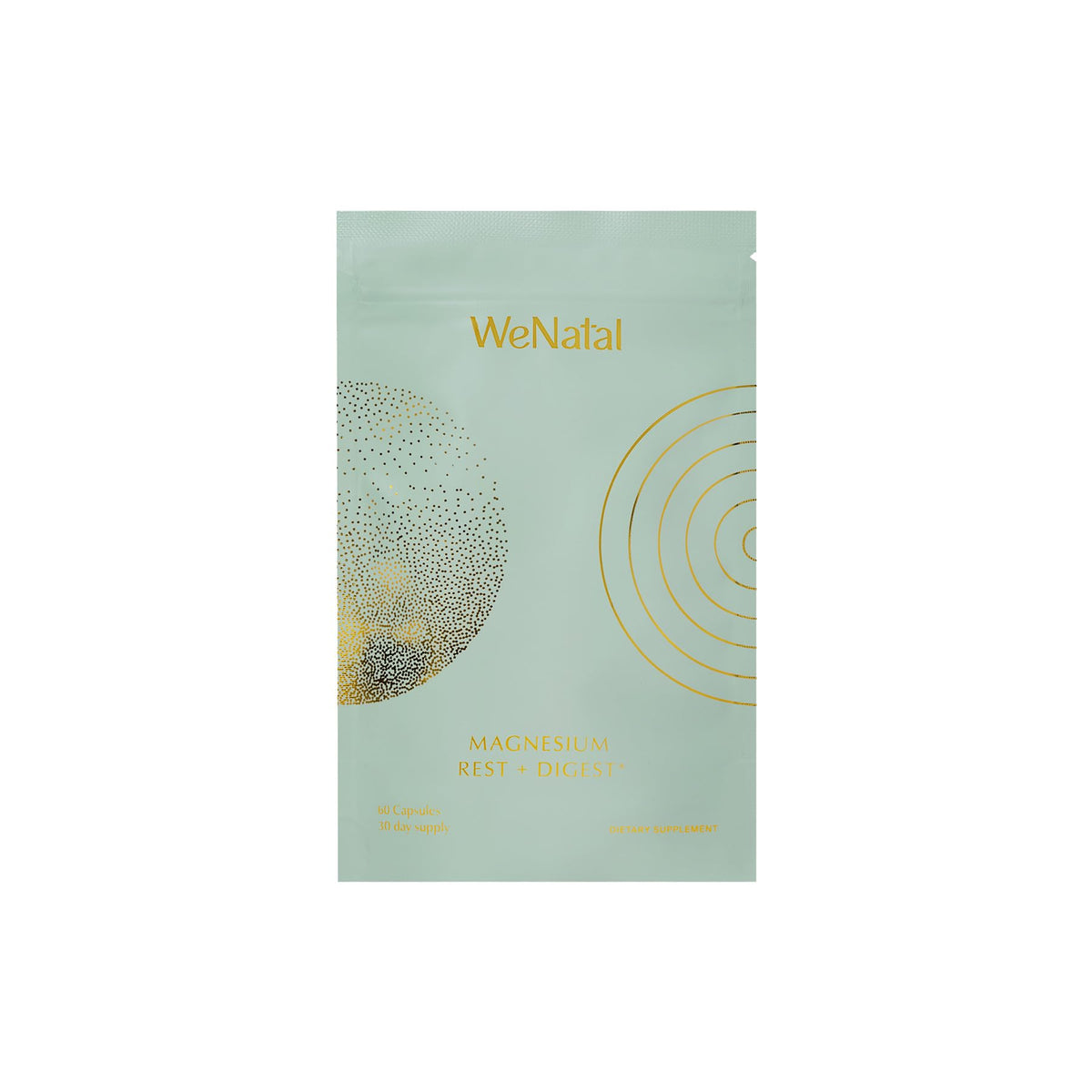 WeNatal Rest + Digest bottle front promotes calm and digestion support.