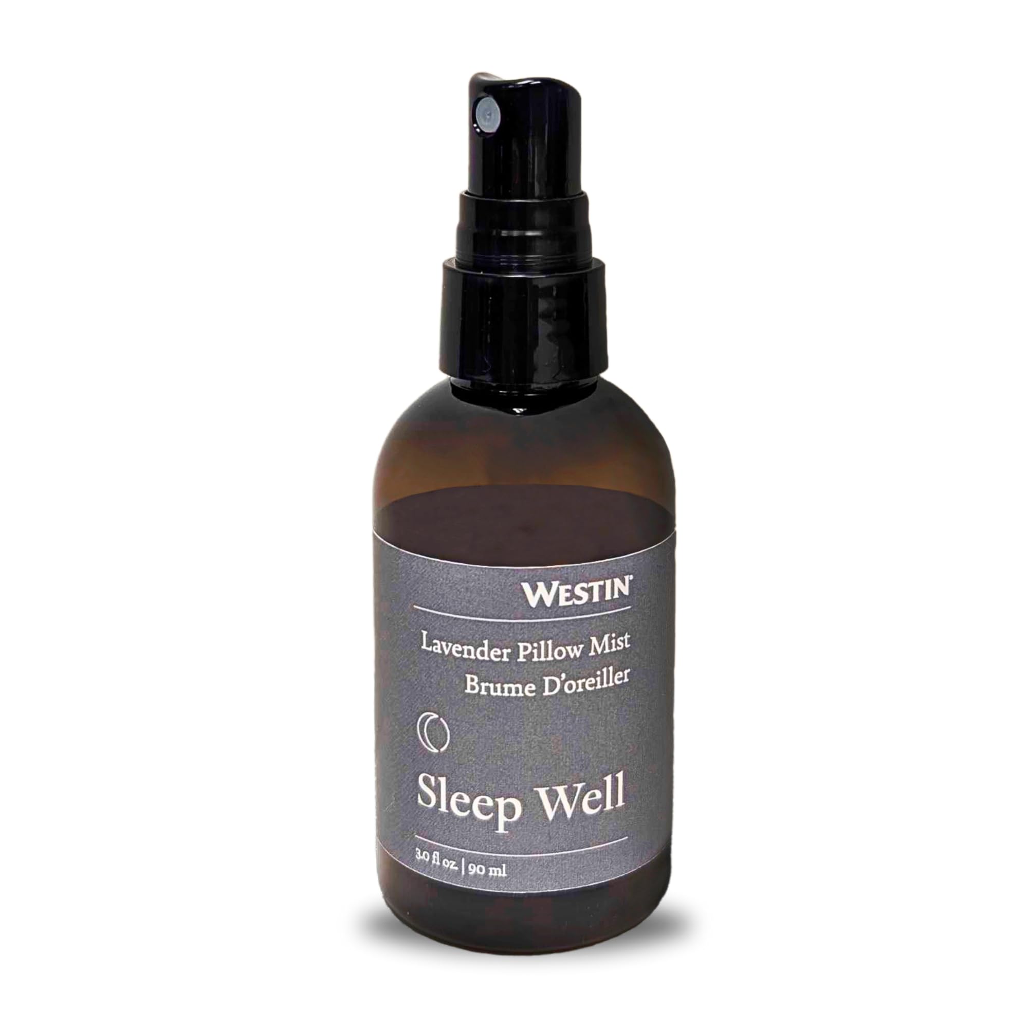 Westin Sleep Well Pillow Mist bottle releases lavender aroma for a calming bedtime ritual.