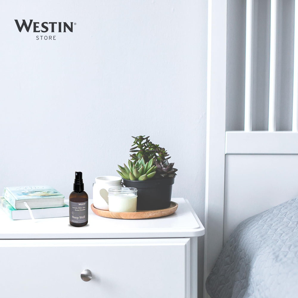 Westin Sleep Well Pillow Mist on linens freshens fabrics and promotes a tranquil atmosphere.