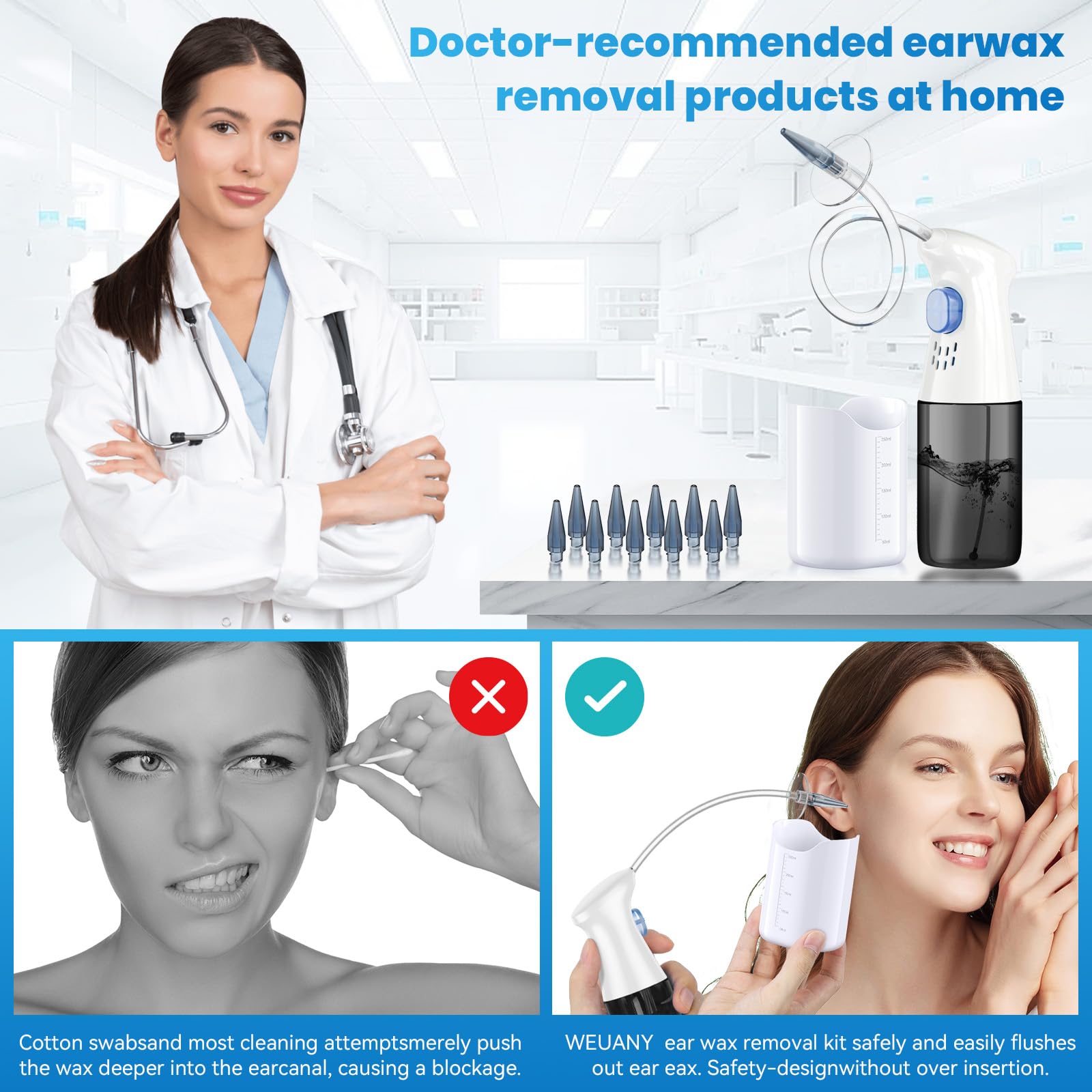 WEUANY one-hole nozzle provides gentler spray for delicate ears.