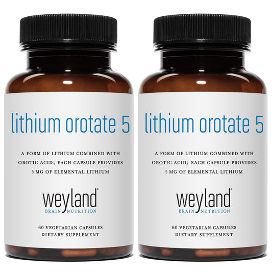 Weyland Lithium Orotate bottle on a clean surface for daily supplement use.