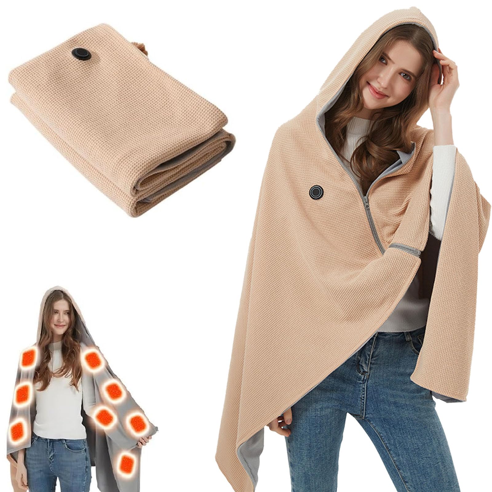 WFOFMO heated shawl front view shows cozy warmth for outdoor evenings.