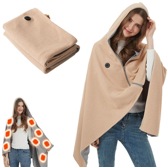 WFOFMO heated shawl front view shows cozy warmth for outdoor evenings.