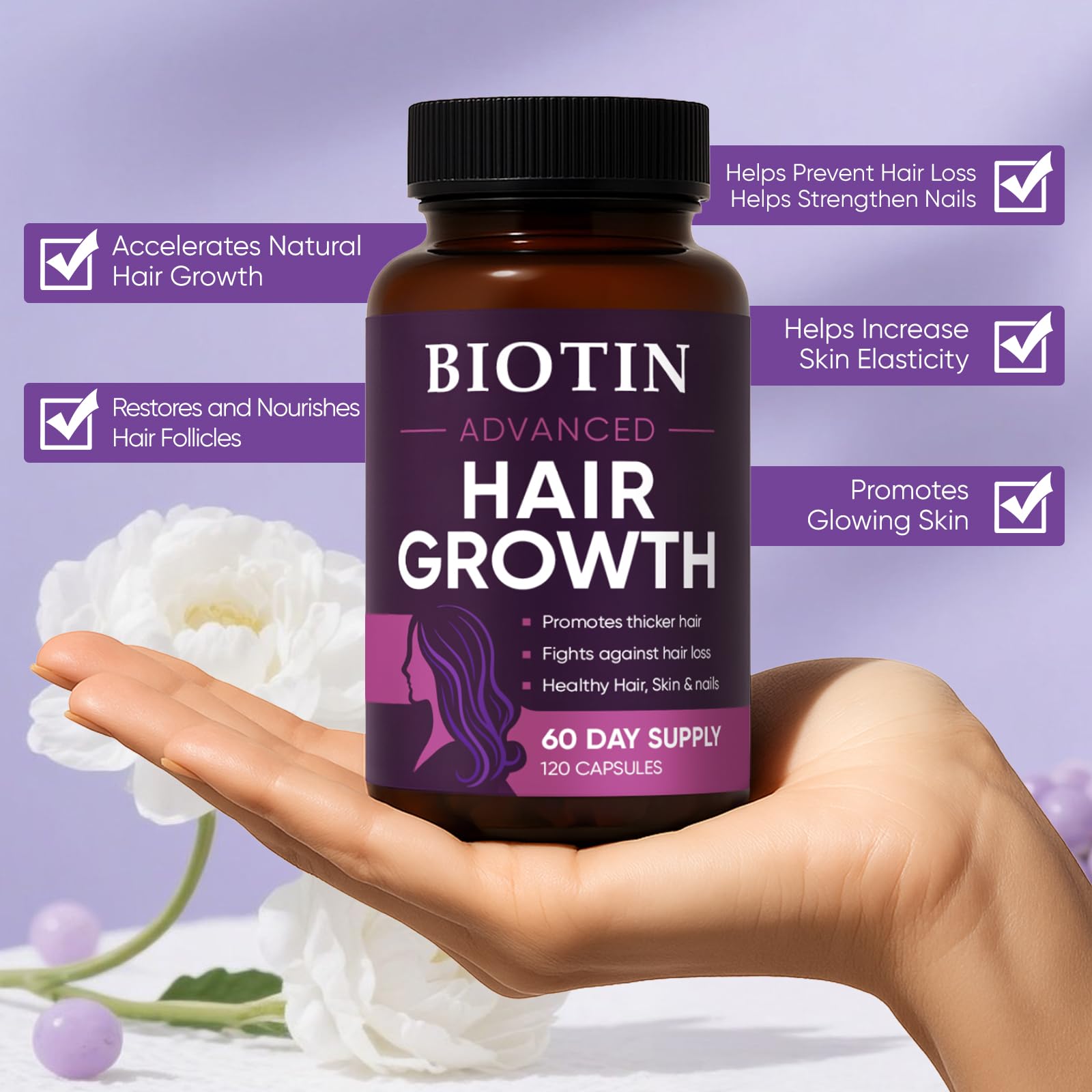 WGYPEU Saw Palmetto bottle highlighting daily scalp balance benefits