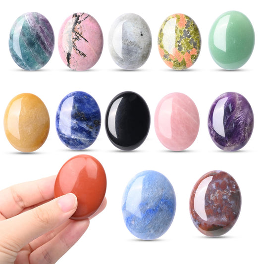WHAL&YUNE gemstone palm stone collection showing six unique colors for meditation and balance