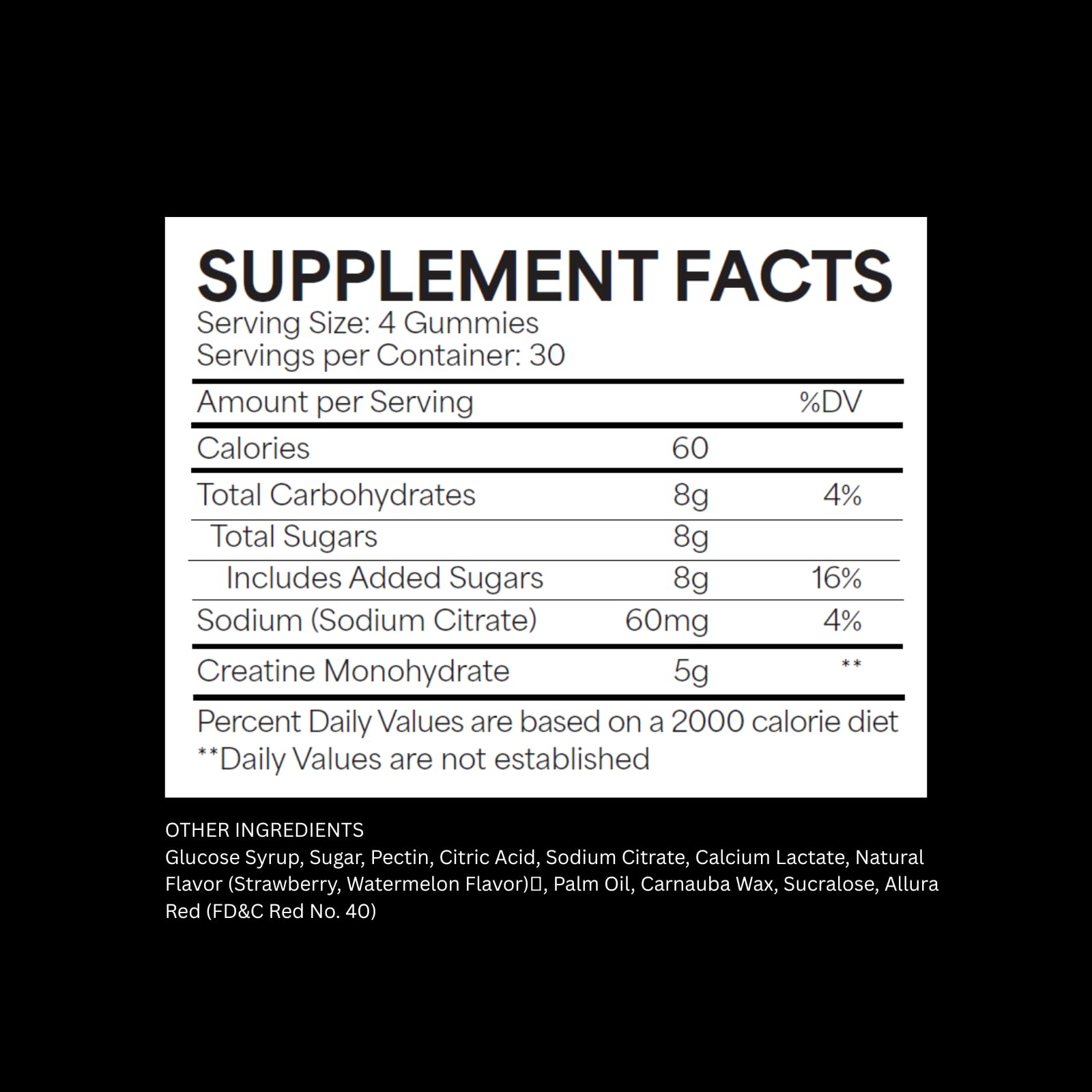 Whippy Brands Creatine Gummies bottle label close-up with dosage details