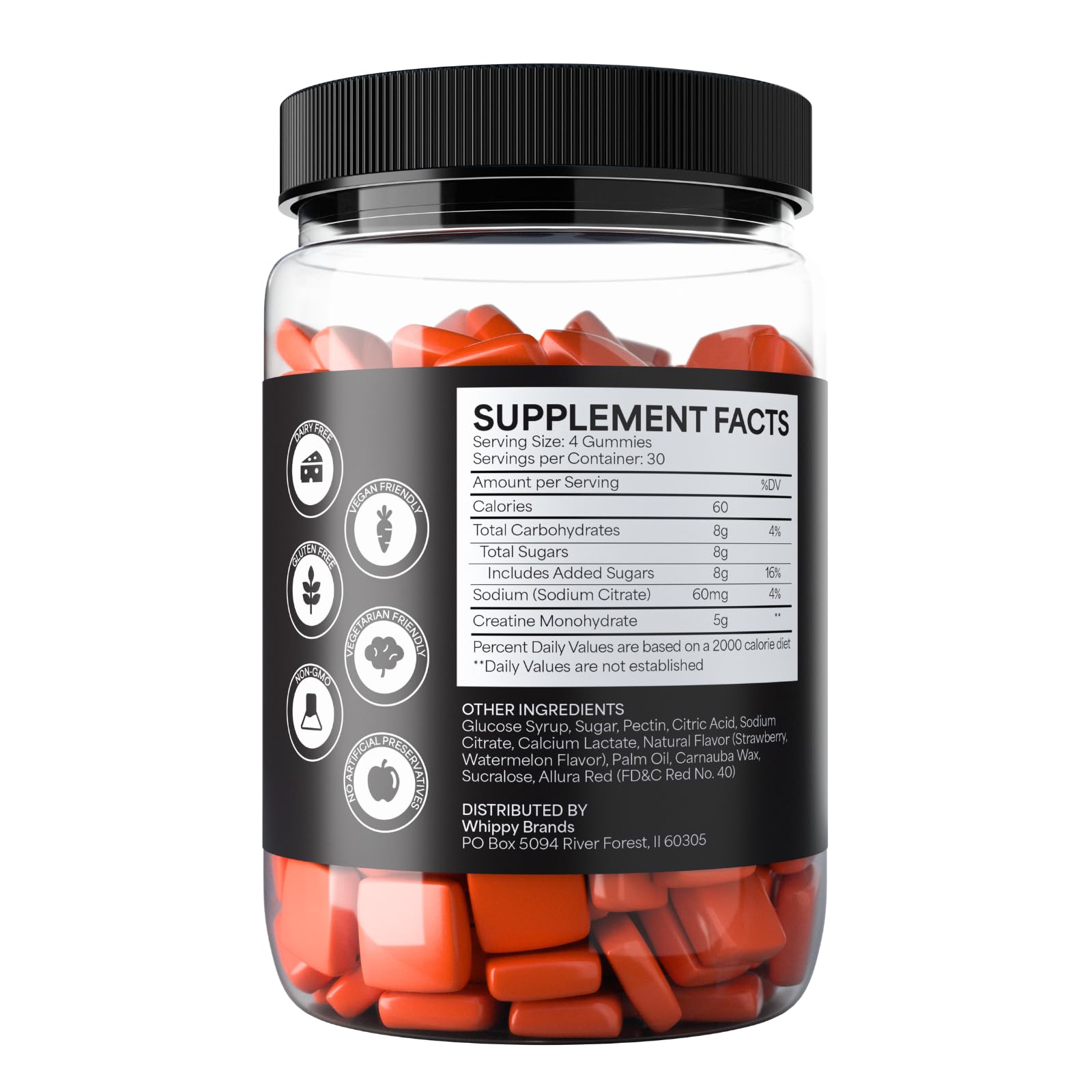 Whippy Brands Creatine Gummies USA-made badge and clean ingredients