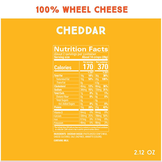 Whisps Cheddar close-up highlights crunchy texture and protein-rich snack.