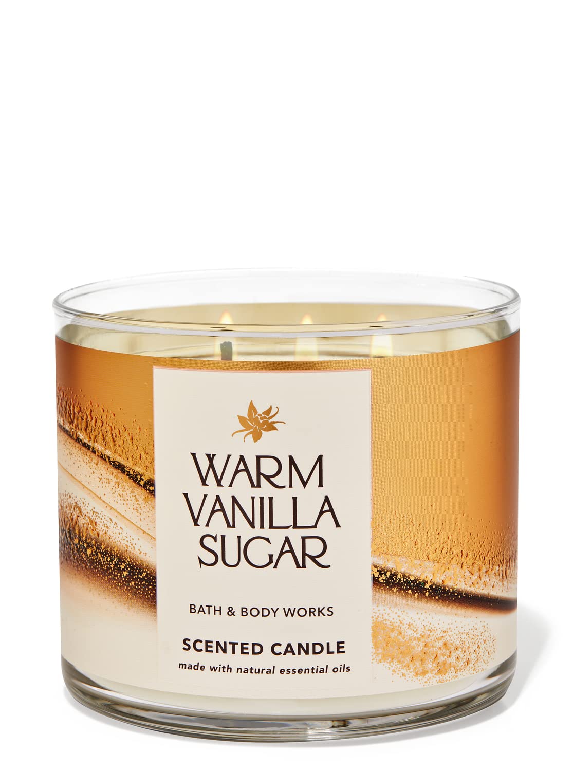 White Barn BBW Warm Vanilla Sugar 3-wick candle jar close-up for mood-setting fragrance.