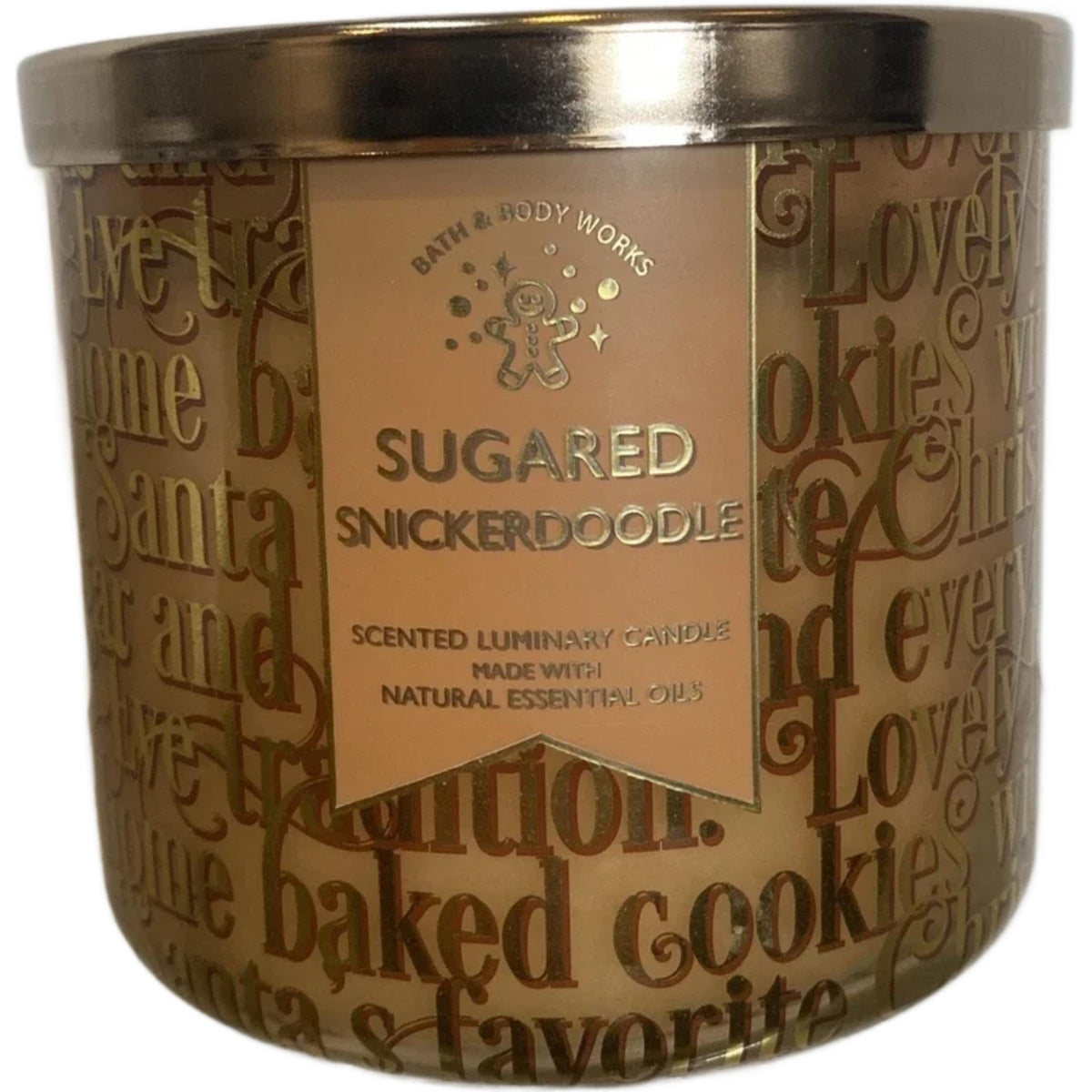 White Barn Sugared Snickerdoodle 3-Wick candle jar front view, creates cozy ambiance.