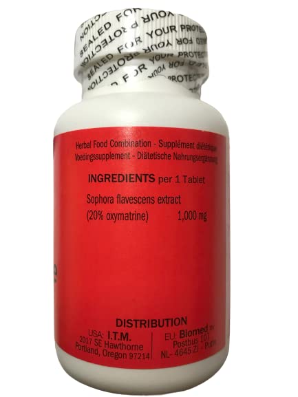 Close-up of Oxymatrine tablets showing 1000mg dosage for daily immune support