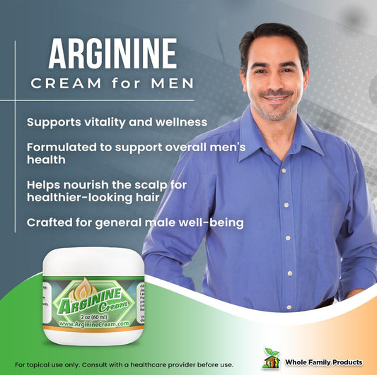 Whole Family Arginine Cream label close-up showing unscented formula for sensitive skin.