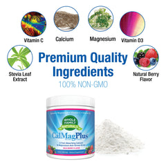 CalMag Plus powder being added to a steaming cup for a soothing beverage