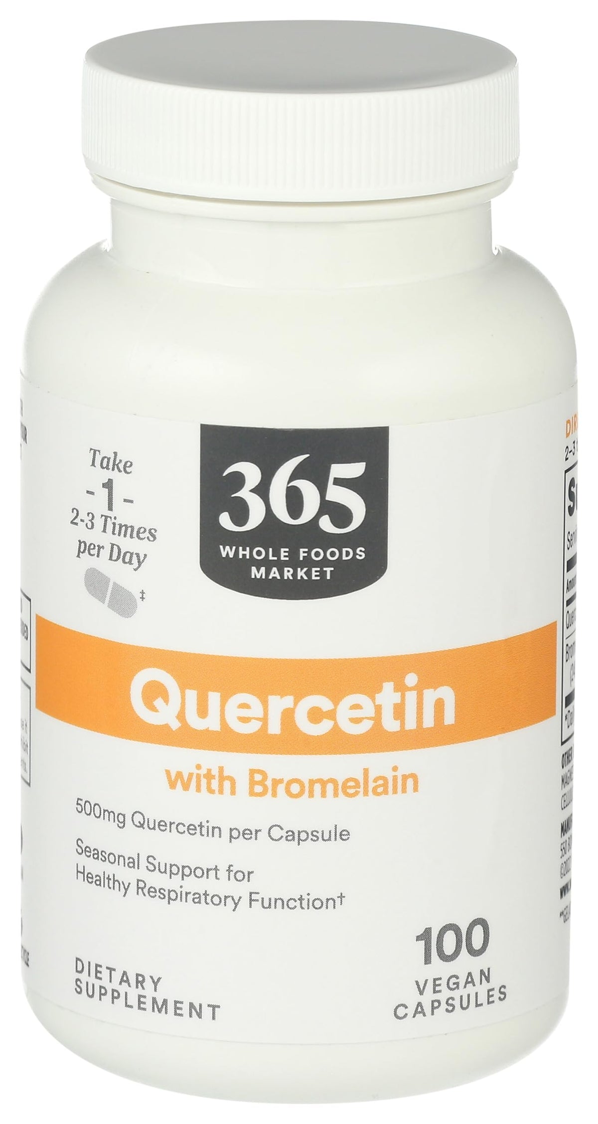 Whole Foods Market quercetin with bromelain bottle for daily immune support potential