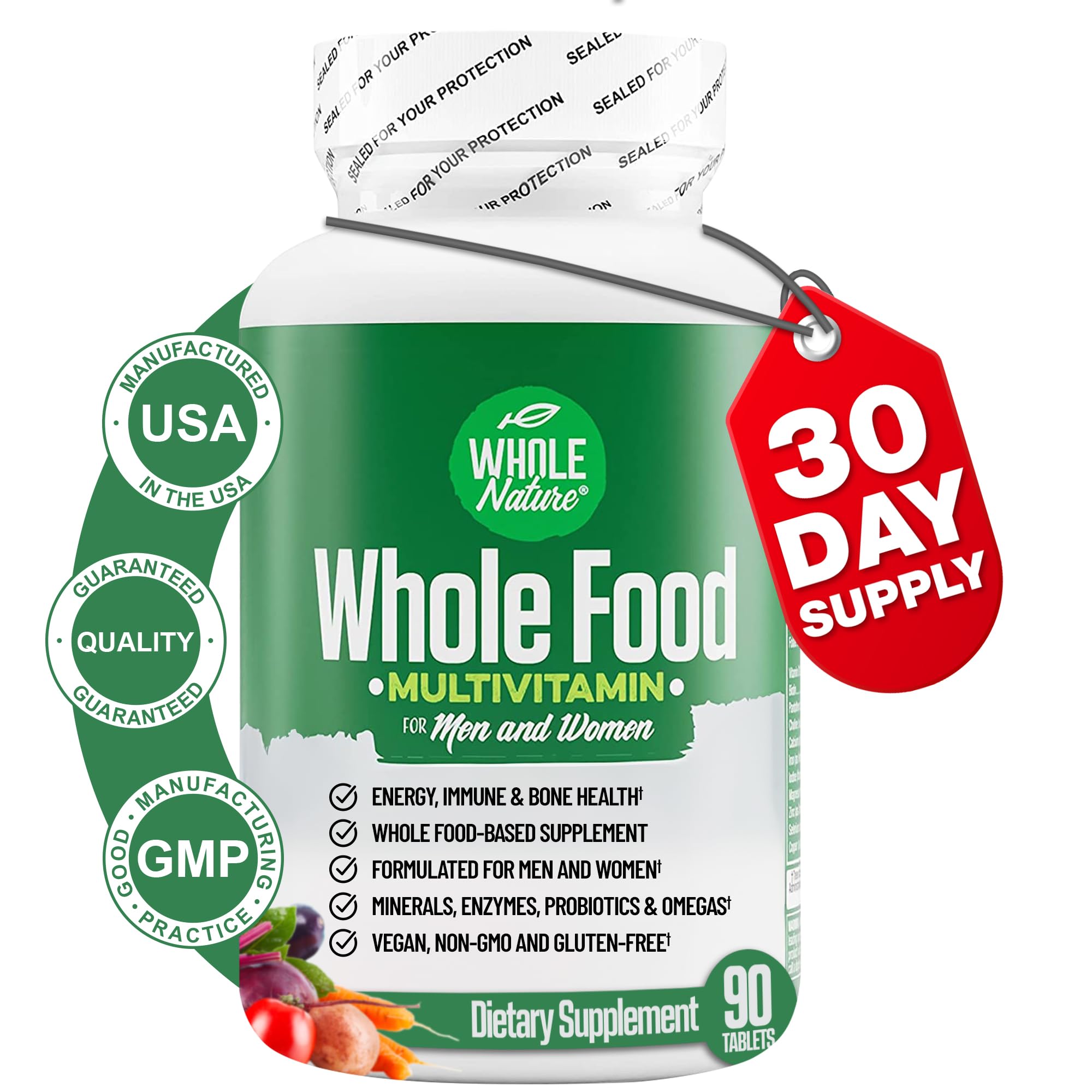 Whole Nature all-in-one multivitamin bottle for daily balanced nutrition.