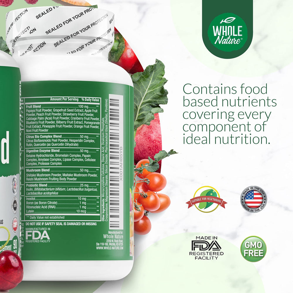 Whole Nature probiotics and digestive enzymes highlight gut friendly support.