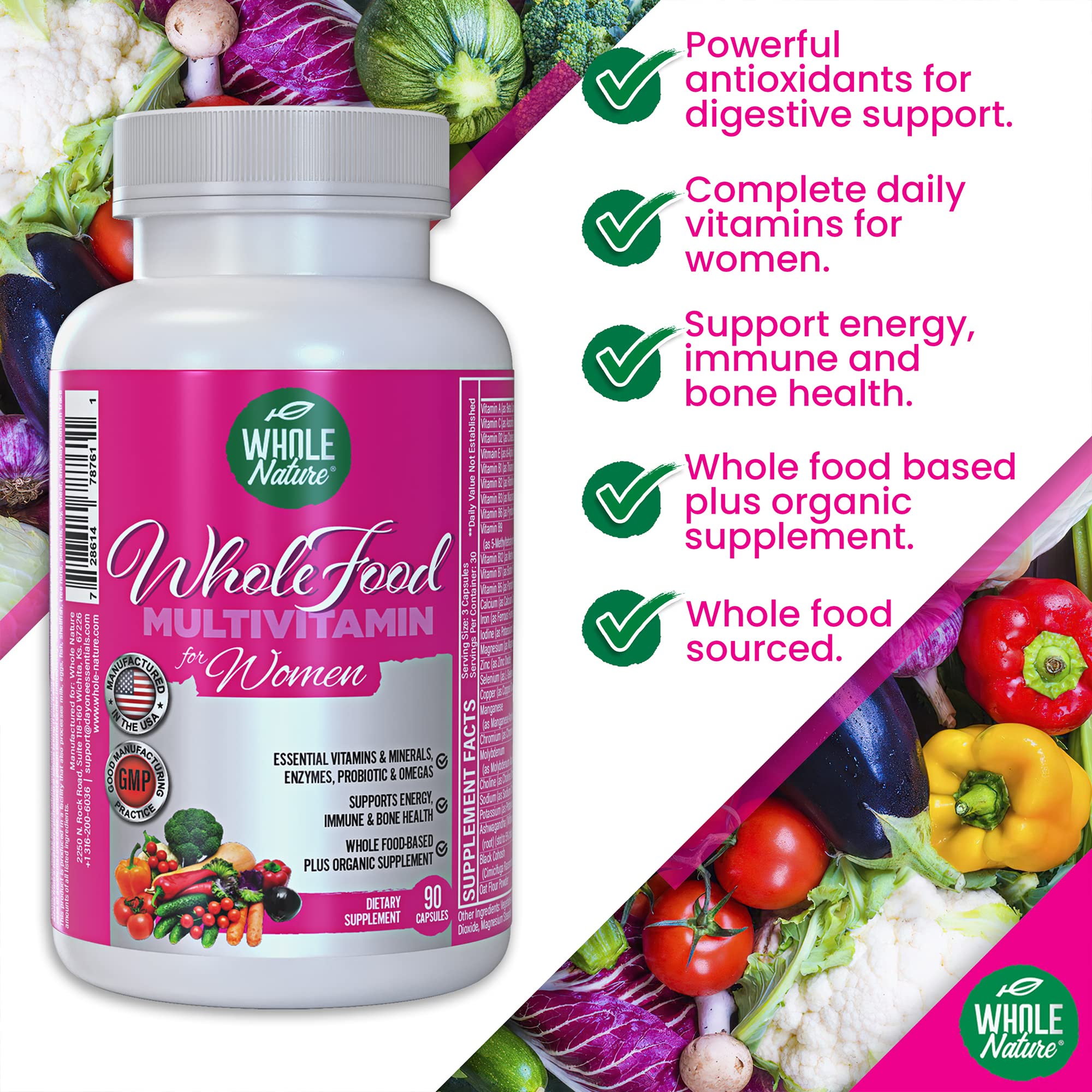 Whole Nature Women's Multi on a kitchen scene ready for a morning supplement.