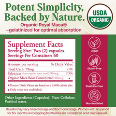 Closeup of Royal Maca capsules showing easy-to-swallow form