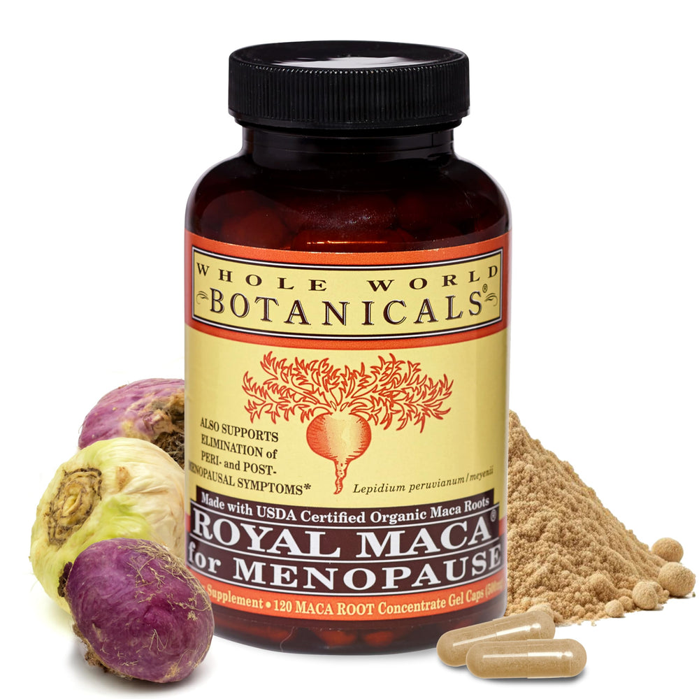 Label detail of Royal Maca highlighting natural ingredients and quality