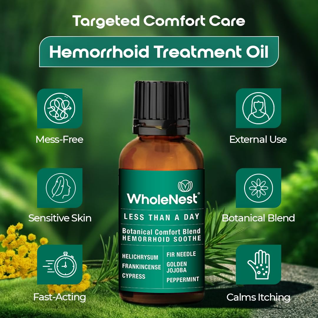 Two-pack WholeNest hemorrhoid oil for convenient postpartum care routines.