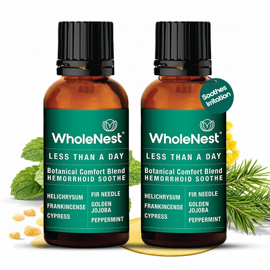 WholeNest hemorrhoid oil bottle ready for daily comfort.