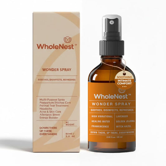 WholeNest Postpartum Essentials Multi-Use Perineal Spray bottle-pour for clean, controlled application.