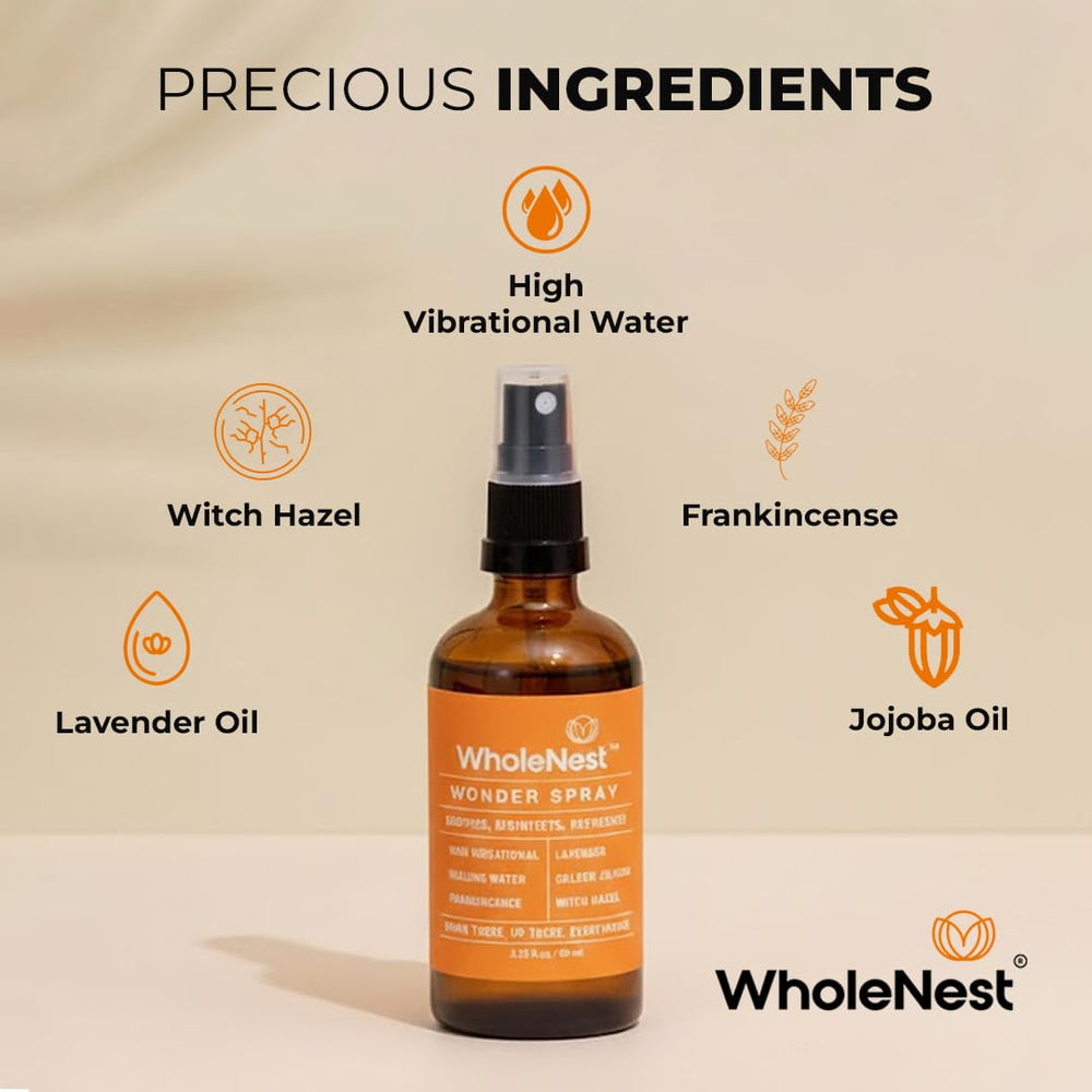 WholeNest Postpartum Essentials Multi-Use Perineal Spray face-mist for soft, hydrated skin.
