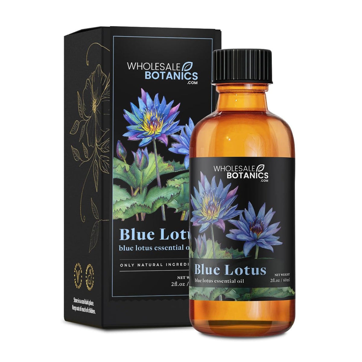 Wholesale Botanics Blue Lotus Essential Oil bottle pour for calming aromatherapy