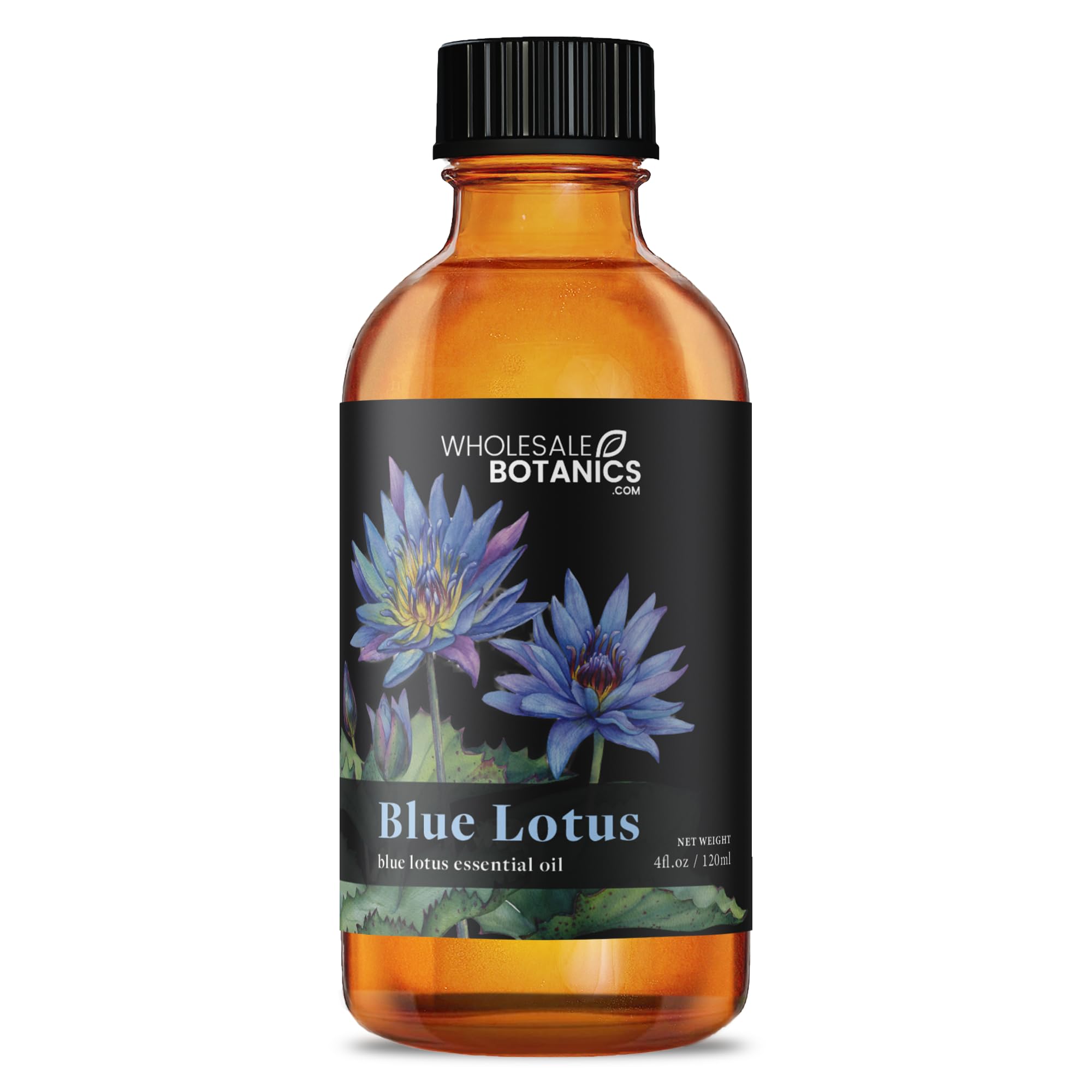 Wholesale Botanics Blue Lotus essential oil packaging label showcasing premium quality
