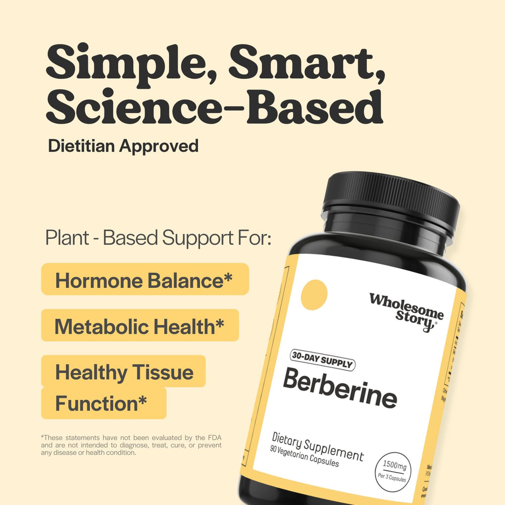 Wholesome Story Berberine capsules closeup showing vegan dye-free capsules