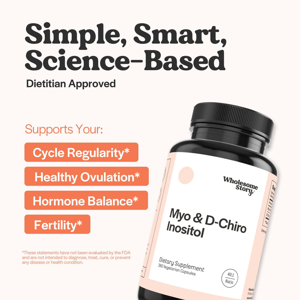 Wholesome Story bottle closeup highlighting 40:1 ratio for ovarian wellness.