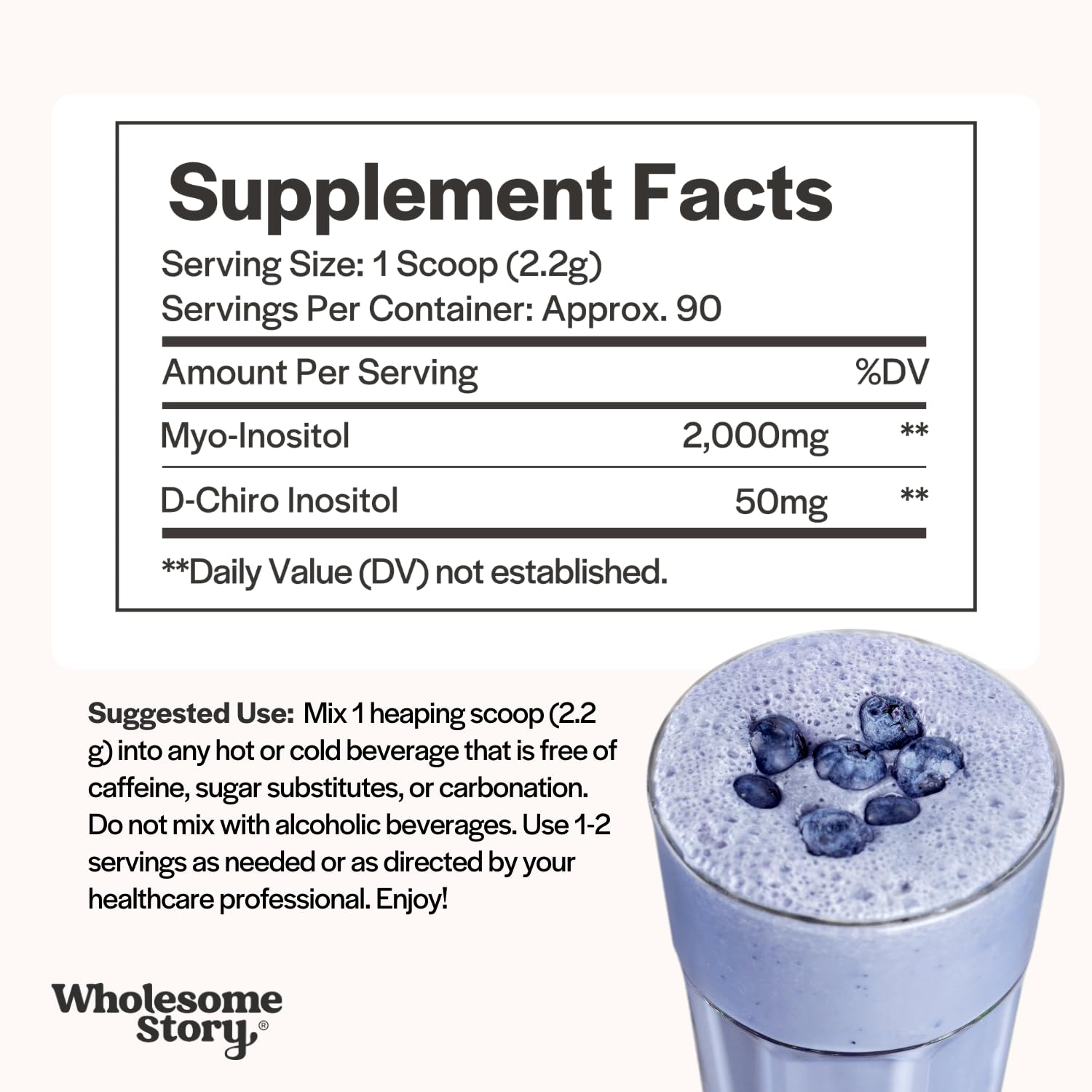 Wholesome Story powder container label highlighting the 40:1 ratio.
