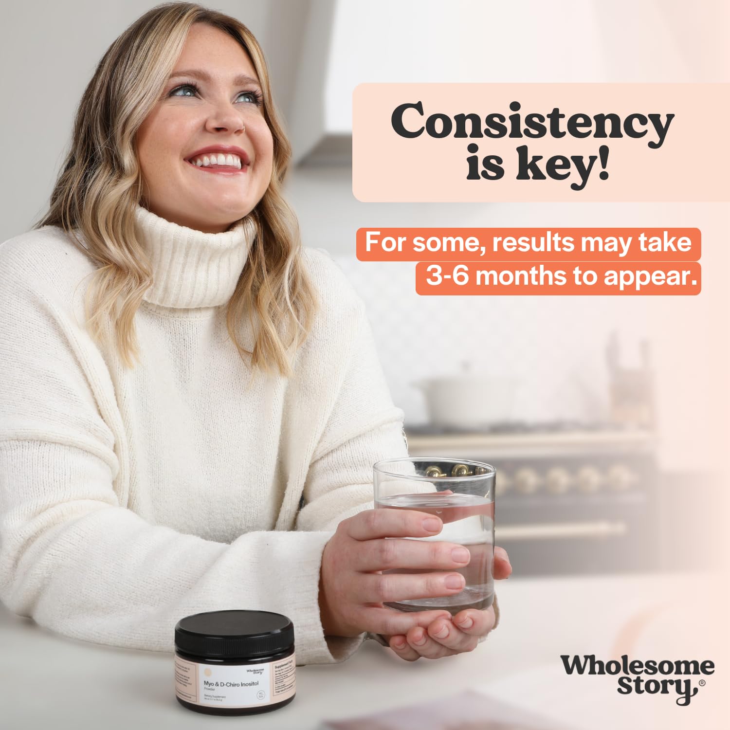 Wholesome Story measuring spoon with bottle, convenient for precise servings.