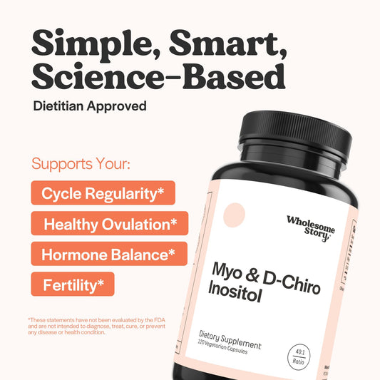 Wholesome Story Myo-Inositol DCI capsules shown for convenient daily use