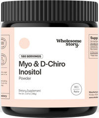 Wholesome Story Myo-Inositol D-Chiro-Inositol powder bottle for easy daily use.