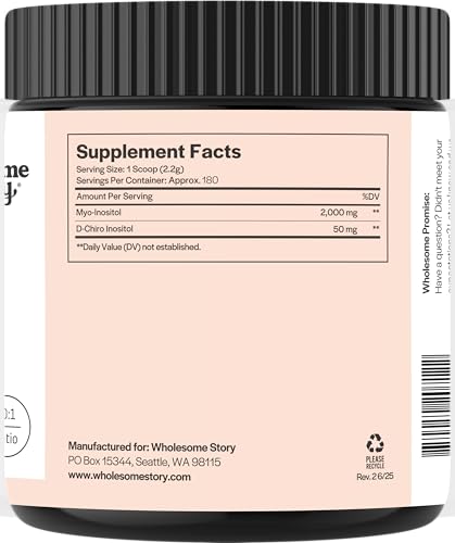Wholesome Story Myo-Inositol D-Chiro-Inositol powder scoop for precise daily servings.