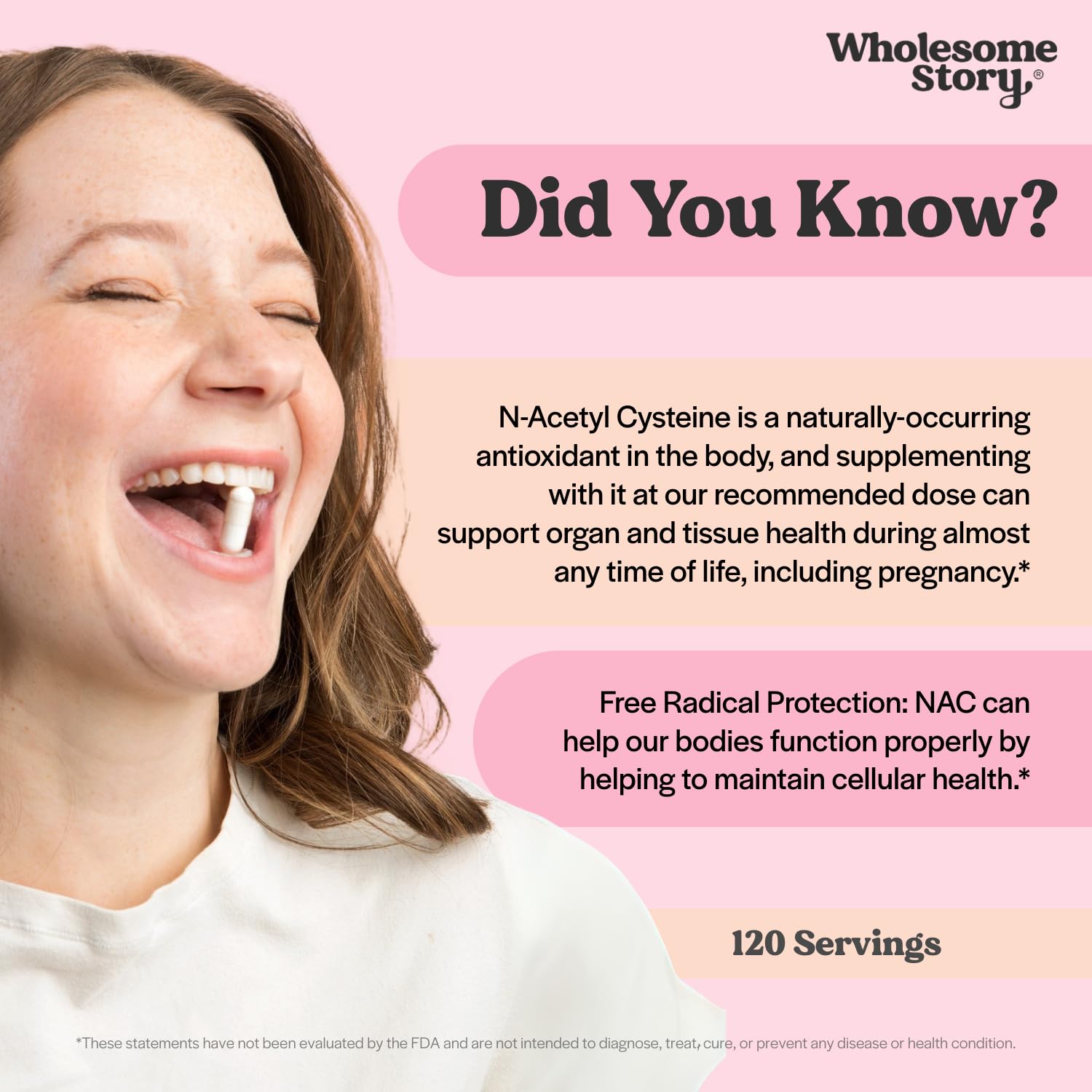 Wholesome Story NAC capsules close-up showing plant-derived vegan capsules for clean, ethical nutrition.
