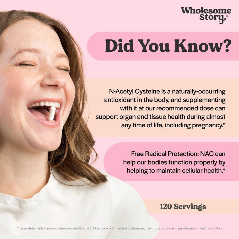 Wholesome Story NAC capsules close-up showing plant-derived vegan capsules for clean, ethical nutrition.