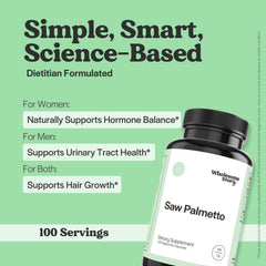 Wholesome Story Saw Palmetto label highlights vegan dye-free formula