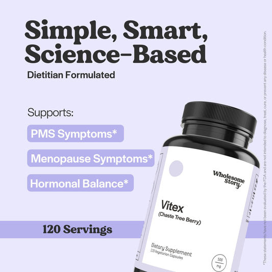 Wholesome Story Vitex capsules ready for daily hormone balance and cycle wellness