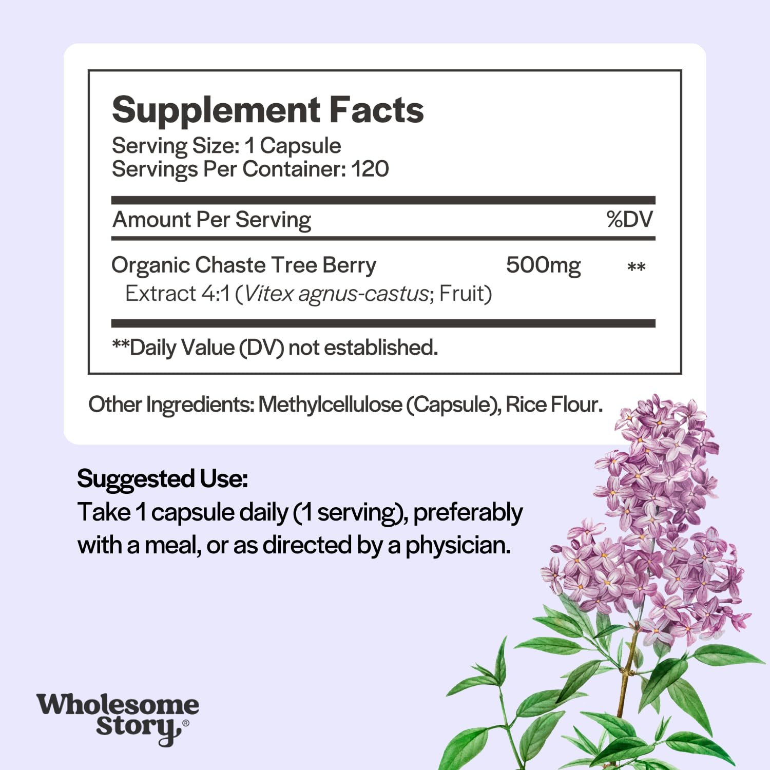 Wholesome Story Vitex label highlighting vegan formulation and Clean Label Project certification