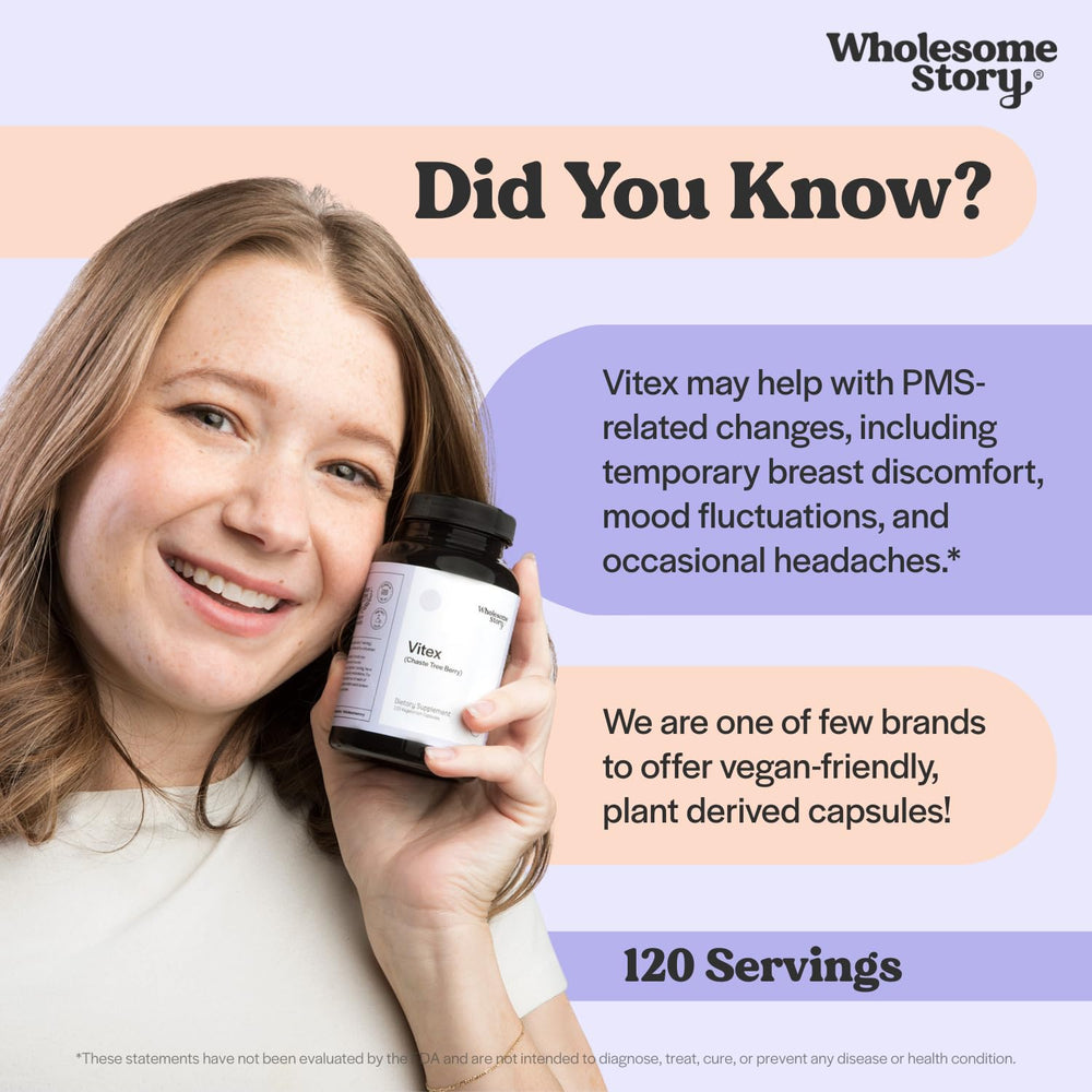 Wholesome Story Vitex packaging emphasizing a 120-day supply for convenient use