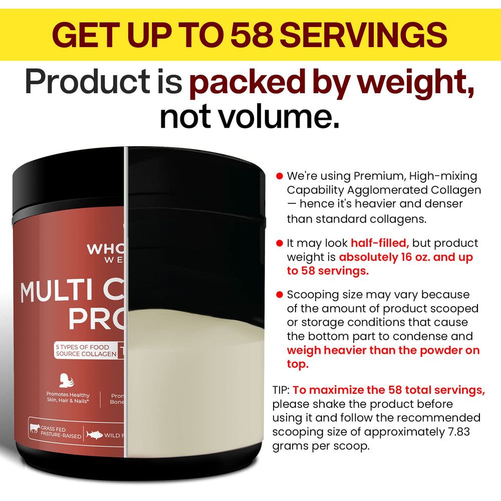 Wholesome Wellness collagen powder scoop over a smoothie for daily use.