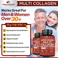 Wholesome Wellness Super-Absorb ingredients blend shows five collagen types.