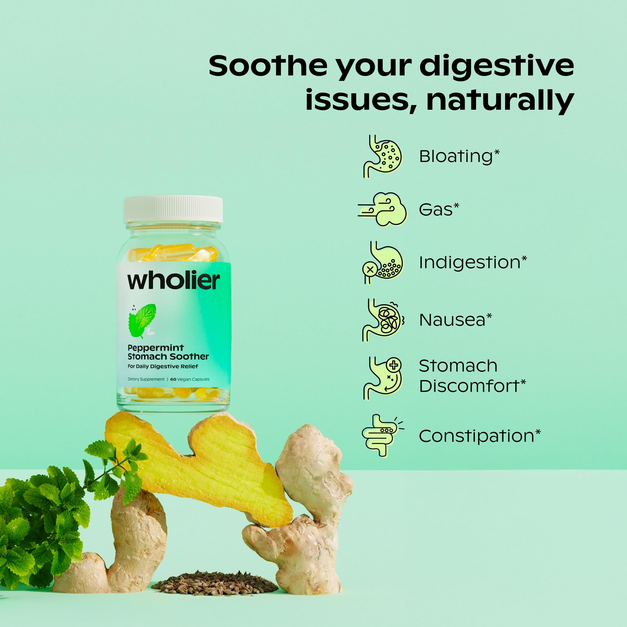 Wholier ginger root oil bottle with warm aroma for tummy support